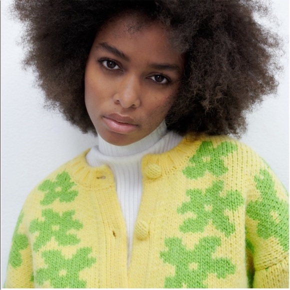 NWT ZARA floral jacquard knit cardigan size L - Picture 6 of 9